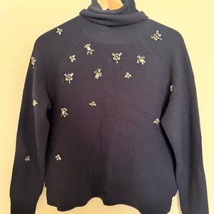 Navy Embellished Turtleneck Sweater